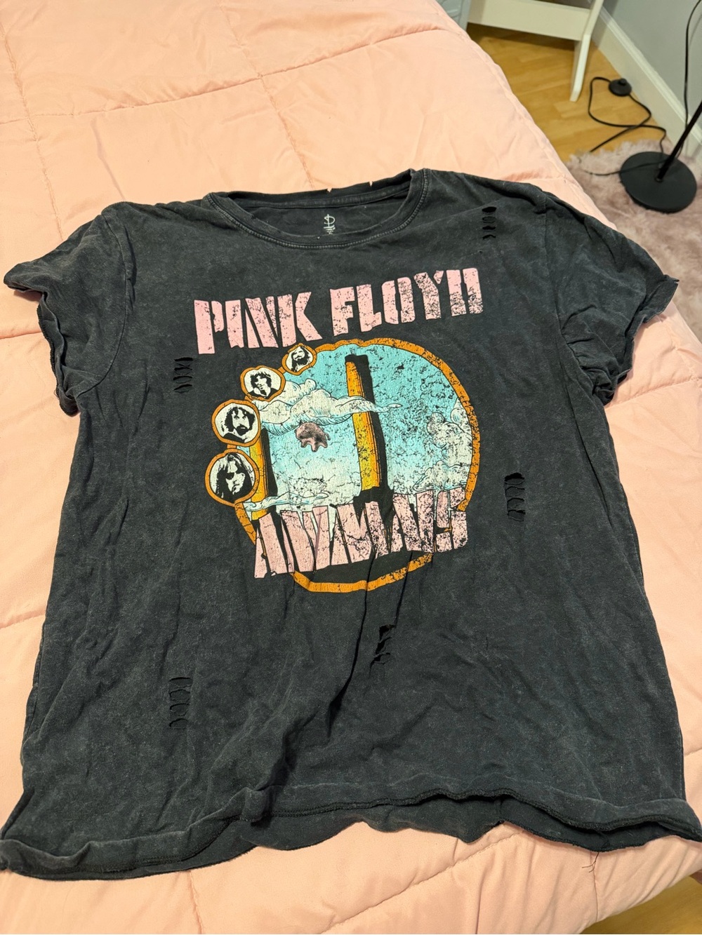 Pink Floyd Tee in Black with Pink, Blue & Gold Graphic